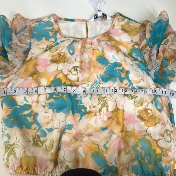 NWT Walter Baker Floral Pleaded Neckline Crop Blouse - Picture 6 of 7